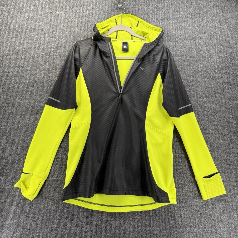 Mizuno Pullover Womens L Yellow 1/4 Zip Breath Thermo Running Athleisure Hoodie